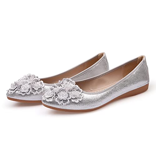 Aoikoy Damen Mädchen Hochzeitsschuhe Klassische Prinzessin Partei Schuhe Glitzer Flamenco Schuhe Slip on Flache Arbeitsschuhe Ballerina Geschlossene Flat mit Strass von Aoikoy