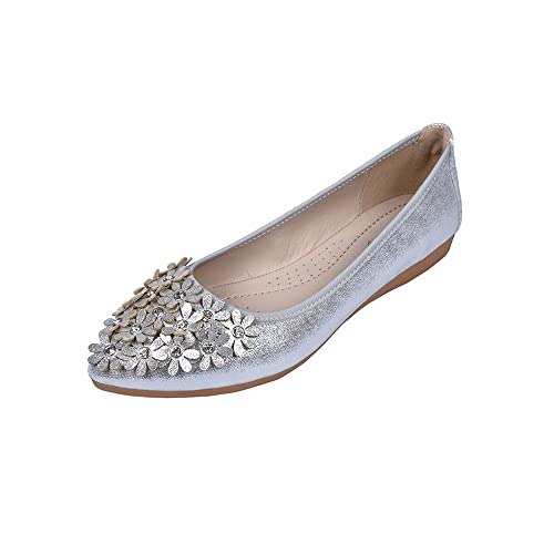 Aoikoy Damen Mädchen Hochzeitsschuhe Klassische Prinzessin Partei Schuhe Glitzer Flamenco Schuhe Slip on Flache Arbeitsschuhe Ballerina Geschlossene Flat mit Strass von Aoikoy