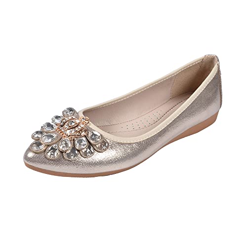 Aoikoy Damen Mädchen Hochzeitsschuhe Klassische Prinzessin Partei Schuhe Glitzer Flamenco Schuhe Slip on Flache Arbeitsschuhe Ballerina Geschlossene Flat mit Strass von Aoikoy