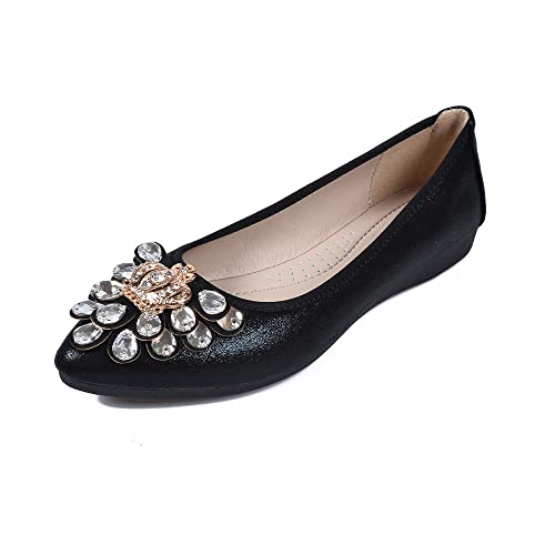 Aoikoy Damen Mädchen Hochzeitsschuhe Klassische Prinzessin Partei Schuhe Glitzer Flamenco Schuhe Slip on Flache Arbeitsschuhe Ballerina Geschlossene Flat mit Strass von Aoikoy