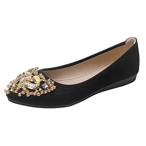 Aoikoy Damen Mädchen Hochzeitsschuhe Klassische Prinzessin Partei Schuhe Glitzer Flamenco Schuhe Slip on Flache Arbeitsschuhe Ballerina Geschlossene Flat mit Strass von Aoikoy
