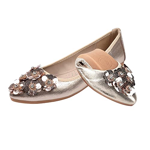 Aoikoy Damen Mädchen Hochzeitsschuhe Klassische Prinzessin Partei Schuhe Glitzer Flamenco Schuhe Slip on Flache Arbeitsschuhe Ballerina Geschlossene Flat mit Strass von Aoikoy