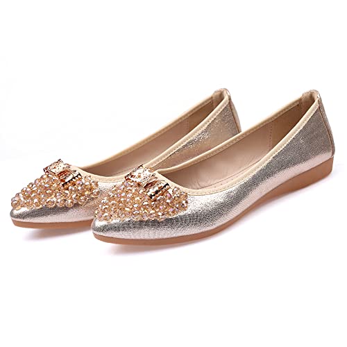 Aoikoy Damen Mädchen Hochzeitsschuhe Klassische Prinzessin Partei Schuhe Glitzer Flamenco Schuhe Slip on Flache Arbeitsschuhe Ballerina Geschlossene Flat mit Strass von Aoikoy