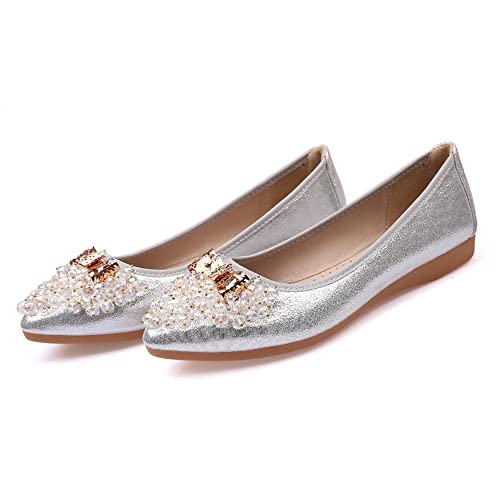 Aoikoy Damen Mädchen Hochzeitsschuhe Klassische Prinzessin Partei Schuhe Glitzer Flamenco Schuhe Slip on Flache Arbeitsschuhe Ballerina Geschlossene Flat mit Strass von Aoikoy