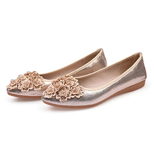 Aoikoy Damen Mädchen Hochzeitsschuhe Klassische Prinzessin Partei Schuhe Glitzer Flamenco Schuhe Slip on Flache Arbeitsschuhe Ballerina Geschlossene Flat mit Strass, A6 Gold, 41 EU von Aoikoy