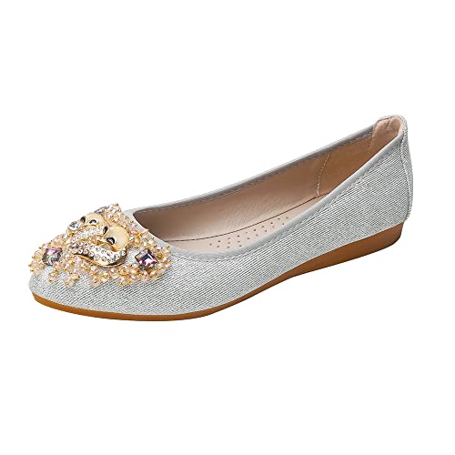 Aoikoy Damen Mädchen Hochzeitsschuhe Klassische Prinzessin Partei Schuhe Glitzer Flamenco Schuhe Slip on Flache Arbeitsschuhe Ballerina Geschlossene Flat mit Strass von Aoikoy