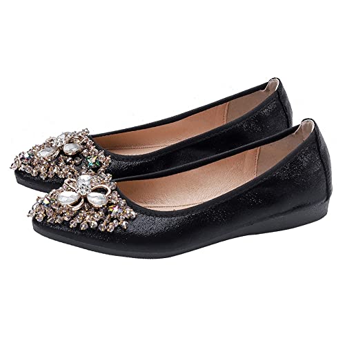 Aoikoy Damen Mädchen Hochzeitsschuhe Klassische Prinzessin Partei Schuhe Glitzer Flamenco Schuhe Slip on Flache Arbeitsschuhe Ballerina Geschlossene Flat mit Strass von Aoikoy