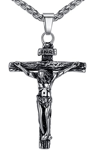 Aoiy DDP014 Halskette mit Jesus Christus Kruzifix Kreuz Religiöser Anhänger aus Edelstahl von Aoiy