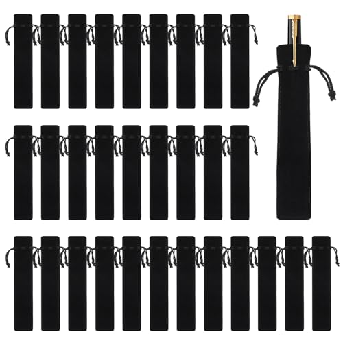 AojSup 100 Stück Samt-Bleistiftbeutel mit Kordelzug, weiche Einzelhalter-Verpackungshülle, schwarze Samt-Beutel, für Studenten, Erwachsene, Geschenke, Schule, Büro, Geschäftsbedarf, geeignet für Stift von AojSup