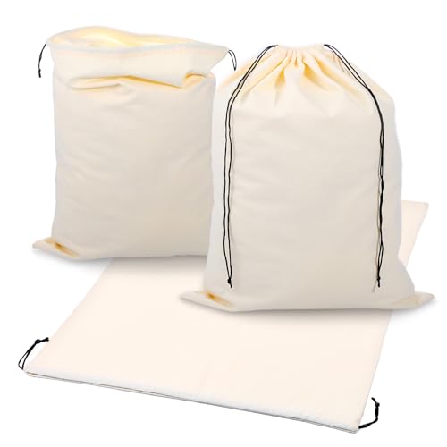 Hochwertige Baumwollbeutel mit Kordelzug, Musselin-Beutel mit Kordelzug zur Aufbewahrung, große 47 x 50 cm, Aufbewahrungstasche aus 100 % Baumwolle, für Handtaschen, Geldbörsen, Schuhe, 3 Stück von AojSup