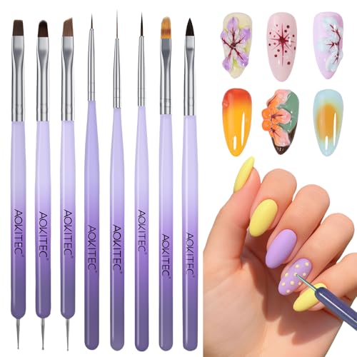 Aokitec 8 Stück Nagel Pinsel: Pinsel für Gelnägel,Nageldesign Pinsel Dotting Painting FinelinerPen für Gellack Build Gel Poly Gel Acryl Nagel Pinsel Nailart Kit Tools for frauen nägel selber machen von Aokitec