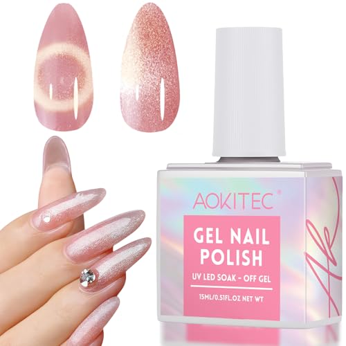 Aokitec Cat Eye UV Gel Nagellack: 15ml Rosa Cat Magnetic Eye Gel mit Magnet, 9D Soak-Off Halo Nail Polish Glitter Shimmer Nail Art Nagellack for Beginners DIY Nail Art Manicure Salon DIY Geschenk von Aokitec
