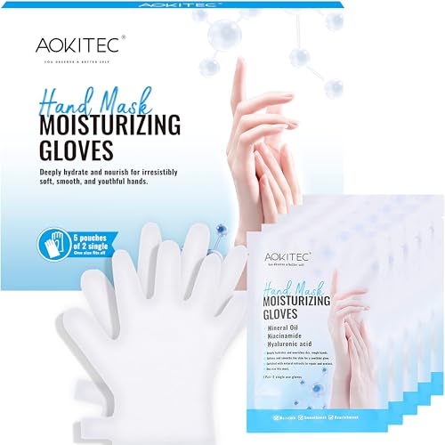 Aokitec Handmaske, 5 Paar Handmaske Handschuhe zur Reparatur trockener Hände, Feuchtigkeitshandschuhe zur Nagelpflege nach der Entfernung von Nailart, Handpflege für Männer und Frauen von Aokitec