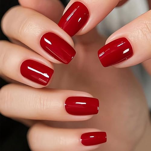 Aokitec Press on Nails Quadratisch – Künstliche Acrylnägel mit Nagelfeile und Klebestreifen, 24 rote Full-Cover-Stick-Nägel in 12 Größen, False Nails für Frauen & Mädche für Partys,Christmas von Aokitec