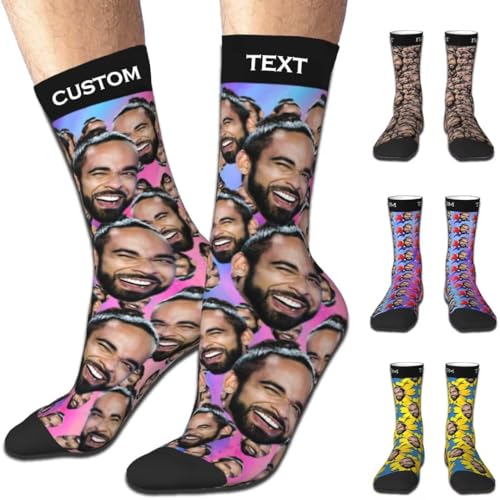 Aokizkdzsw Personalisierte Socken mit Foto, Socken Personalisiert mit Gesicht Lustige Socken Geschenke für Weihnachten Männer Frauen von Aokizkdzsw