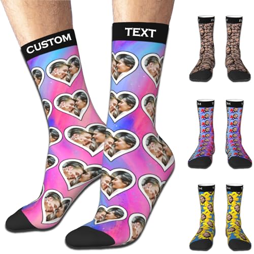 Aokizkdzsw Personalisierte Socken mit Foto, Socken Personalisiert mit Gesicht Lustige Socken Geschenke für Weihnachten Männer Frauen von Aokizkdzsw