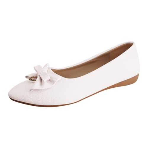 Aoklidil Ballerinas Damen Damen-Einzelschuhe in großer Größe, einfache, Reine Farbe, Schleife, Strass, niedriger Absatz, Flacher Boden, Einzelschuhe, Slipper Flache Schuhe (White, 38) von Aoklidil