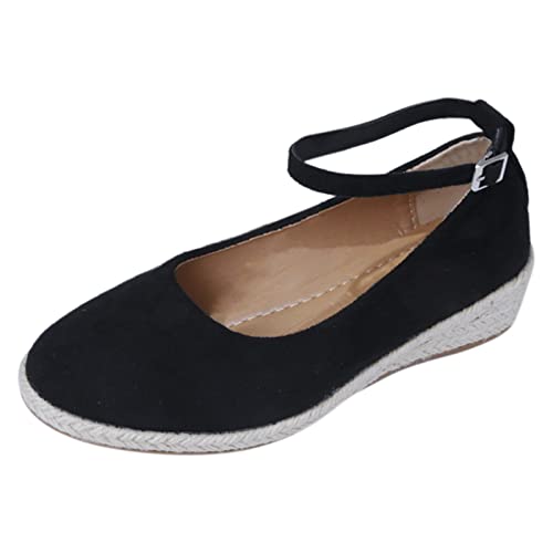 Aoklidil Ballerinas Damen Mode Frühling Sommer Damen Freizeitschuhe Keilabsatz Dicke Sohle leichte Knöchelschnalle bequem schwarz Flache Schuhe (Black, 42) von Aoklidil