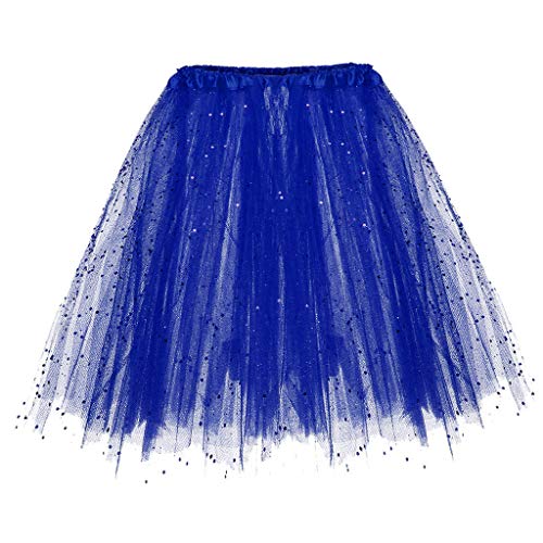 Aoklidil Damen Karneval Kostüm Tüllrock 50er Tütü Rock Kurz Ballett Unterrock Petticoat Tutu (Blue, One Size) von Aoklidil