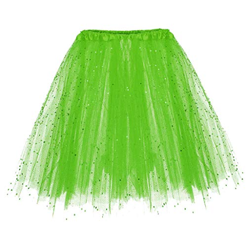 Aoklidil Damen Karneval Kostüm Tüllrock 50er Tütü Rock Kurz Ballett Unterrock Petticoat Tutu (Green, One Size) von Aoklidil