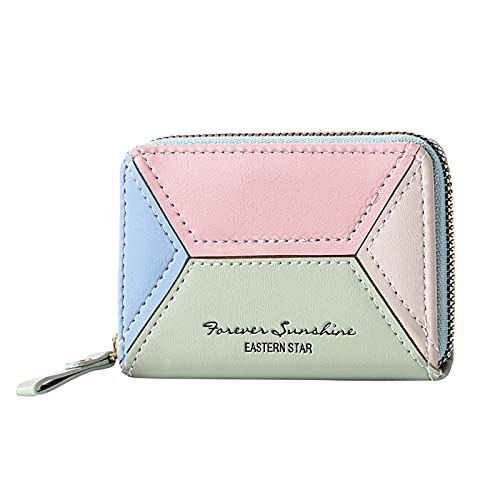 Aoklidil Geldbörse Damen Geldbeutel Damen Fashion ID Short Wallet Color Matching Solid Color Women Zipper Purse Multiple Card Slots Clutch Bag Geldbörsen Kleines Portemonnaie Damen (Green, One Size) von Aoklidil