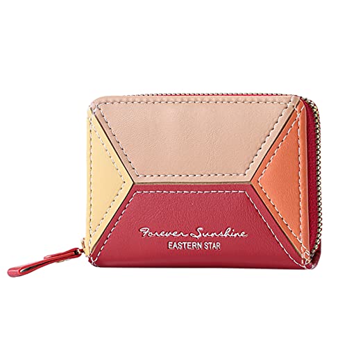 Aoklidil Geldbörse Damen Geldbeutel Damen Fashion ID Short Wallet Color Matching Solid Color Women Zipper Purse Multiple Card Slots Clutch Bag Geldbörsen Kleines Portemonnaie Damen (Red, One Size) von Aoklidil