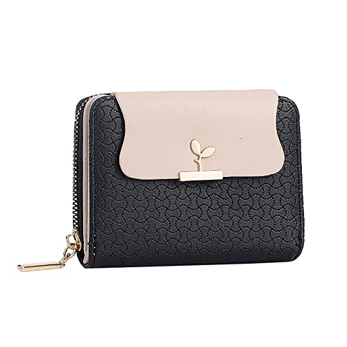 Aoklidil Geldbörse Damen Klein,Geldbeutel Frauen Echtes,mit Münzfach Kleines Zipper Brieftasche Kartenhalter,Mini Kurzer Damen Geldbeutel,Multi-Card-ID-Tasche (Black, One Size) von Aoklidil