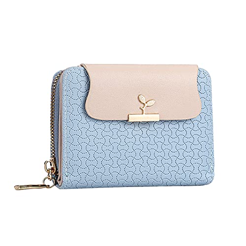 Aoklidil Geldbörse Damen Klein,Geldbeutel Frauen Echtes,mit Münzfach Kleines Zipper Brieftasche Kartenhalter,Mini Kurzer Damen Geldbeutel,Multi-Card-ID-Tasche (Blue, One Size) von Aoklidil