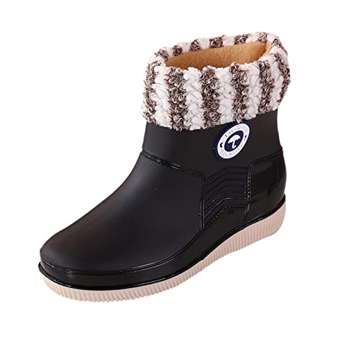 Aoklidil Gummistiefel Damen Kurze Wasserschuhe wasserdichte Schuhe Modische Damen Regenstiefel Regenschuhe Warme Schuhe Damen Gummistiefel Kurz Stiefel (Black, 40) von Aoklidil