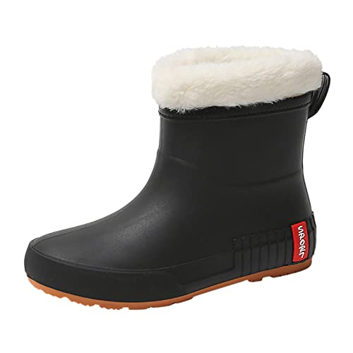 Aoklidil Gummistiefel Damen Regenstiefel mit mittlerem Fass für Studenten, warm, wasserdicht, rutschfest, Plus Samt-Wasserschuhe, Gummischuhe Gummistiefel Gefüttert HPZ220928002 Damen (Black, 37) von Aoklidil