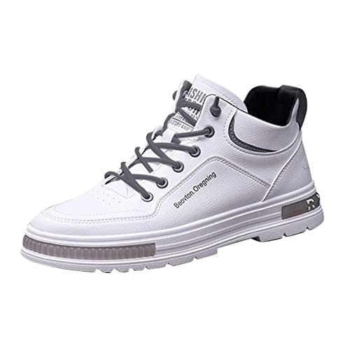 Aoklidil Herren Schuhe Herren Sneaker Herren Solide Lässige Flache Kunstlederschuhe Mode Schnür-Freizeitschuhe Herrenschuhe Sneaker (White, 44) von Aoklidil