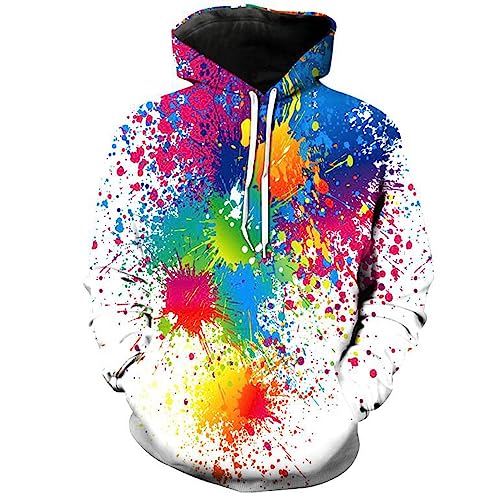 Aoklidil Hoodie Herren Pullover Herren Herbst und Winter, neu und modisch, mit Farbdruck, für Herren, Sport, große Größe, Streetwear-Kapuzenpullover Hochwertig Pullover Herren (White, XXXXL) von Aoklidil