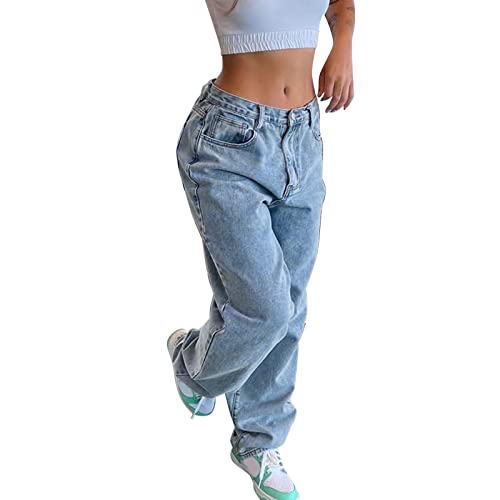 Aoklidil Jeans Damen Straight Baggy Y2k Jeans Damen High Waist Weites Bein Boyfriend Jeans Damen Jeanshose Damen Denim Pants Sommer Casual Hosen von Aoklidil