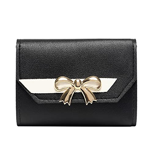 Geldbörse Damen Portemonnaie Damen Fashion ID Short Wallet Hit Color Damen Fliege Haspe Geldbörse Mehrere Kartenfächer Clutch Bag Handytasche Portmonee Damen Portmonee Damen Klein (Black, One Size) von Aoklidil