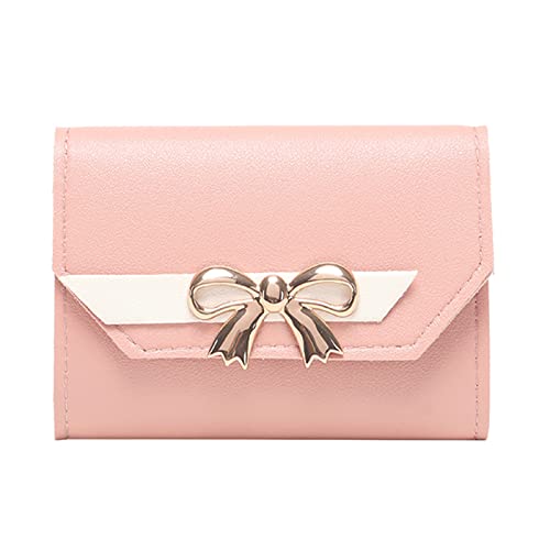 Geldbörse Damen Portemonnaie Damen Fashion ID Short Wallet Hit Color Damen Fliege Haspe Geldbörse Mehrere Kartenfächer Clutch Bag Handytasche Portmonee Damen Portmonee Damen Klein (Pink, One Size) von Aoklidil