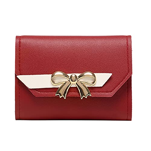 Geldbörse Damen Portemonnaie Damen Fashion ID Short Wallet Hit Color Damen Fliege Haspe Geldbörse Mehrere Kartenfächer Clutch Bag Handytasche Portmonee Damen Portmonee Damen Klein (Red, One Size) von Aoklidil