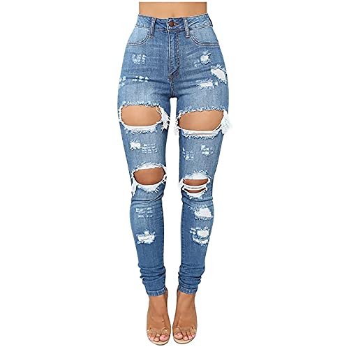 Jeans Damen Skinny High Waist Damen Jeans mit Löchern Slim Fit Jeanshose Damen Schlaghosen Stretch Ankle Jeans Denim Pants Sommer Casual Hosen von Aoklidil