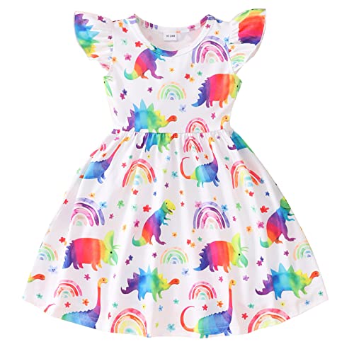 Mädchen Kleid Kinder Sommerkleid Ärmelloses A-Linien Bunt Cartoon Dino Kleid Mädchen Knielänge Swing Strand Party Kleider von Aoklidil