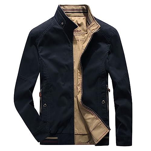 Übergangsjacke Herren Herren-Jacken Tragen einer Doppeljacke mit Stehkragen und locker sitzenden, übergroßen Overalls für Arbeiter mittleren und ältere Menschen Sakko Herren (Dark Blue, XL) von Aoklidil