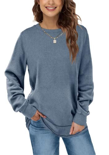 Aokosor Langarmshirt Damen Rundhals Sweatshirts Herbst Winter Pullover Casual Basic Oversize Oberteile Tops Blau S von Aokosor