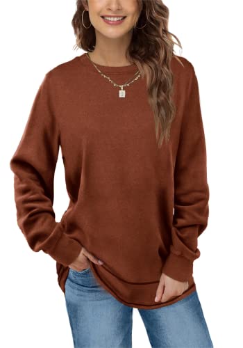 Aokosor Oberteile Damen Pullover Rundhals Langarmshirt Herbst Winter Strickpullover Casual Basic Oversize Sweatshirt Tops Braun M von Aokosor