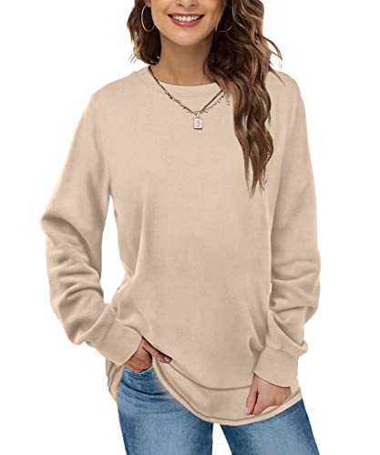 Aokosor Sweatshirts Damen Rundhals Langarmshirt Herbst Winter Pullover Casual Basic Oversize Oberteile Tops Khaki S von Aokosor