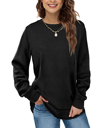 Aokosor Sweatshirts Damen Rundhals Langarmshirt Herbst Winter Pullover Casual Basic Oversize Oberteile Tops Schwarz M von Aokosor