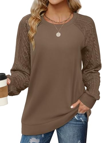 Aokosor Damen Pullover Rundhals Oversize Sweatshirt Elegant Herbst Winter Langarm Tops Oberteile Kaffee M von Aokosor