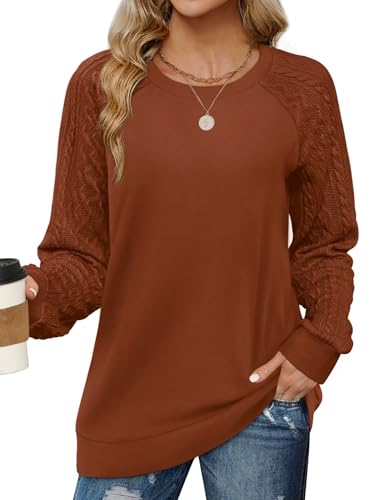 Aokosor Damen Pullover Rundhals Oversize Sweatshirt Elegant Herbst Winter Langarm Tops Oberteile Karamell S von Aokosor