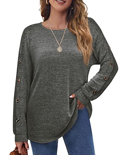 Aokosor Langarmshirt Damen Sweatshirt Leichte Rundhals Pullover Tops für Herbst Winter Dunkelgrau M von Aokosor