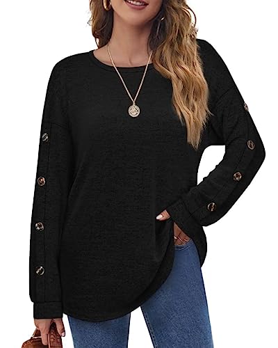 Aokosor Langarmshirt Damen Sweatshirt Leichte Rundhals Pullover Tops für Herbst Winter Schwarz XL von Aokosor