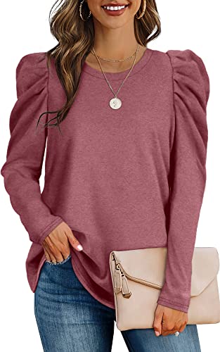 Aokosor Pullover Damen Sweatshirt Puffärmel Elegant Largarmshirt Oversized Rundhals Oberteile für Herbst Winter Rot XL von Aokosor