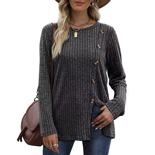 Aokosor Langarm Tunika Damen Winter Pullover Strickjacken Für Damen Herbst Strickpullover Knitted Sweater Sweatshirt ohne Kapuze Oberteile Dünn Schlitz Lang mit Knöpfen von Aokosor