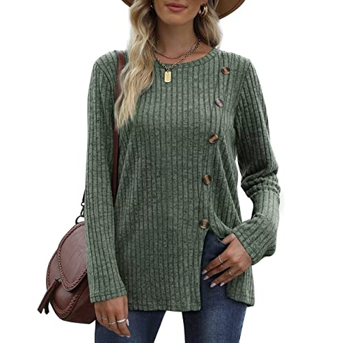 Aokosor Pullover Strickjacken für Damen Winter Strick Pullover Knitted Sweater Sweatshirt ohne Kapuze Tunika Langarm Oberteile Lang Dünn Schlitz mit Knöpfen Herbst von Aokosor